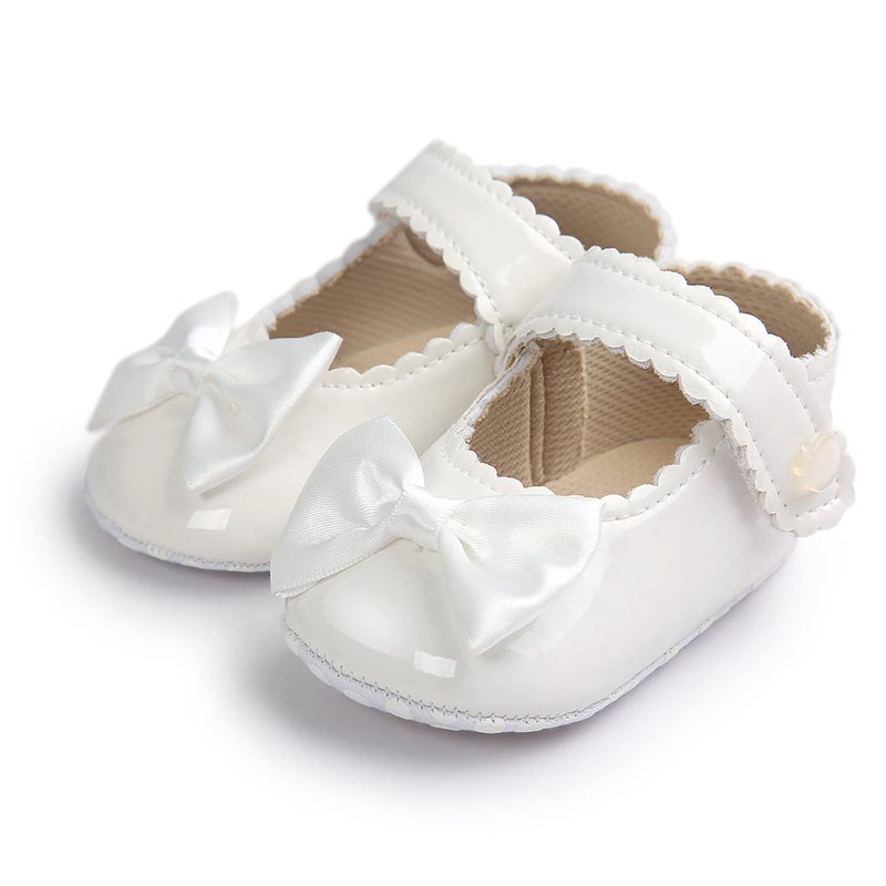 Fire Frog Baby Girls Mary Jane Burnish Pu Leather Bowknot Princess Prewalker Christening Baptism Shoes White - Image 2